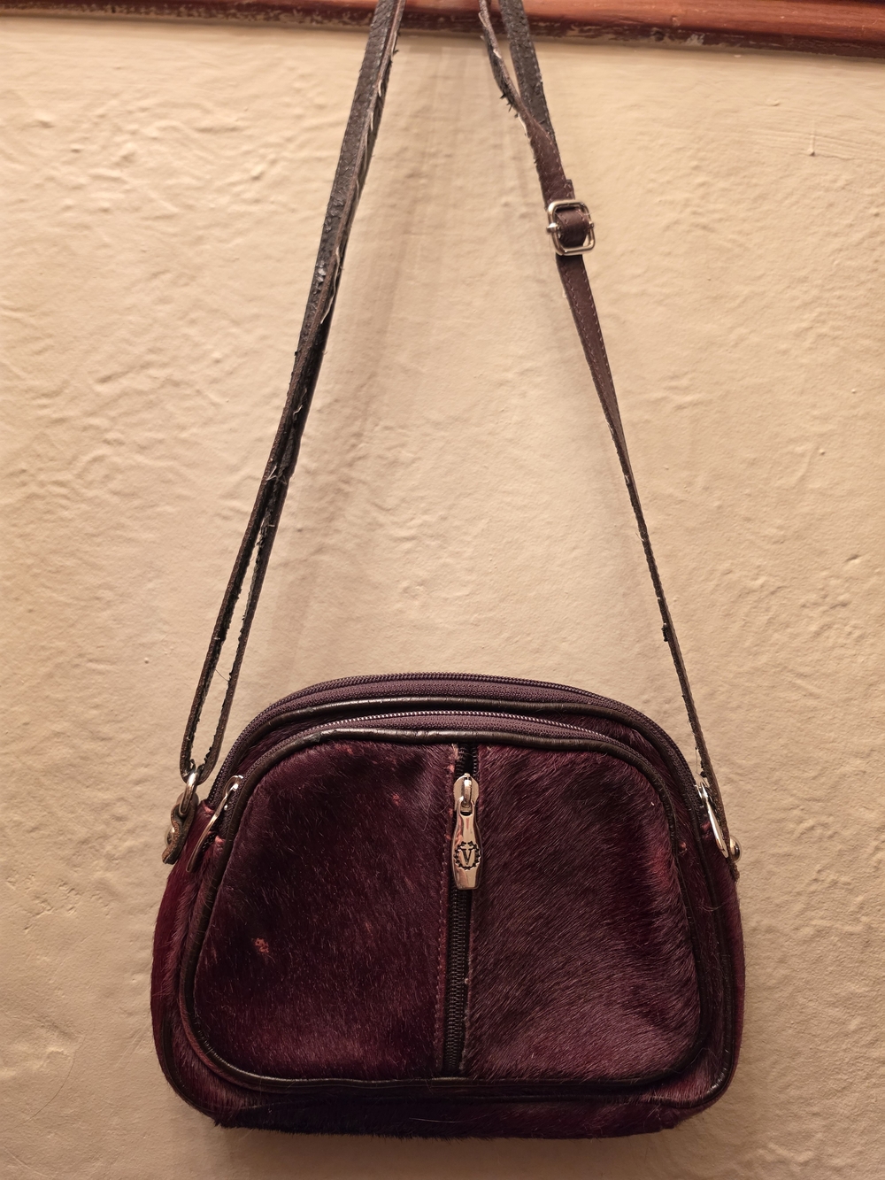 Valentina Burgundy Pony Hair Leather Crossbody Bag Y2K Mini Shoulder Purse